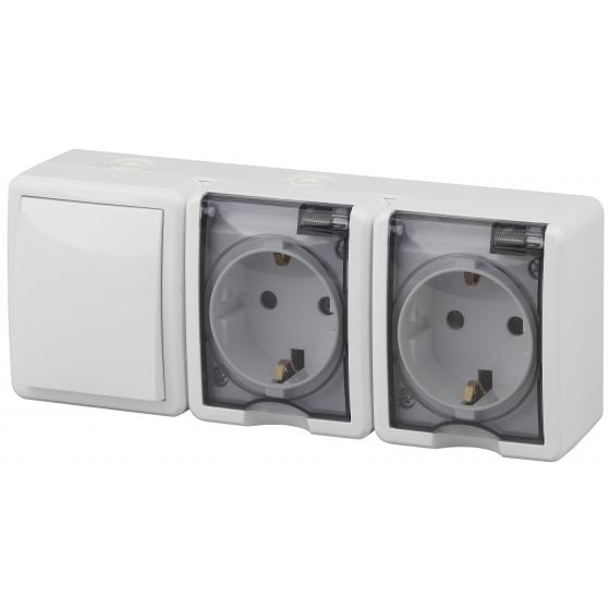 11-7403-01 ЭРА Блок две розетки+выключатель IP54, 16A(10AX)-250В, ОУ, Эра Эксперт, белый 11-7403-01 ЭРА Блок две розетки+выключатель IP54, 16A(10AX)-250В, ОУ, Эра Эксперт, белый