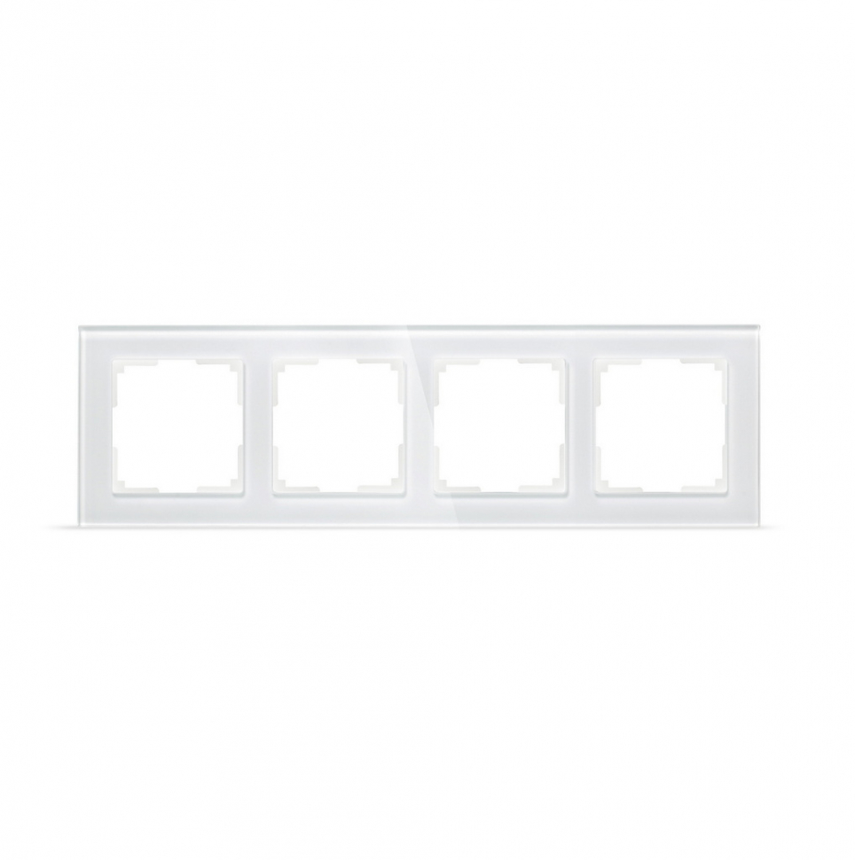 Рамка 4-местная стекло белая "Нептун" (SBE-05w-Glass-FR-4) Рамка 4-местная стекло белая "Нептун" (SBE-05w-Glass-FR-4)