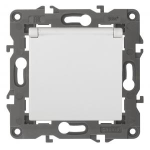 14-2103-01 ЭРА Розетка 2P+E Schuko со шторками с крышкой, 16A-250В, IP20, Эра Elegance, белый