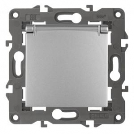 14-2103-03 ЭРА Розетка 2P+E Schuko со шторками с крышкой, 16A-250В, IP20, Эра Elegance, алюминий