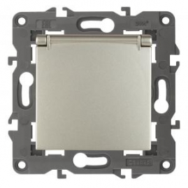 14-2103-04 ЭРА Розетка 2P+E Schuko со шторками с крышкой, 16A-250В, IP20, Эра Elegance, шампань