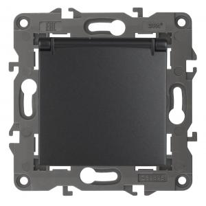14-2103-05 ЭРА Розетка 2P+E Schuko со шторками с крышкой, 16A-250В, IP20, Эра Elegance, антрацит