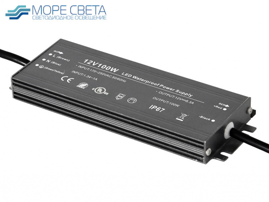 Блок питания SL 100Вт 12В 8.3А IP67 металл Slim