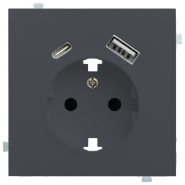 Розетка электрическая с зарядным устройством USB A+C Базальт