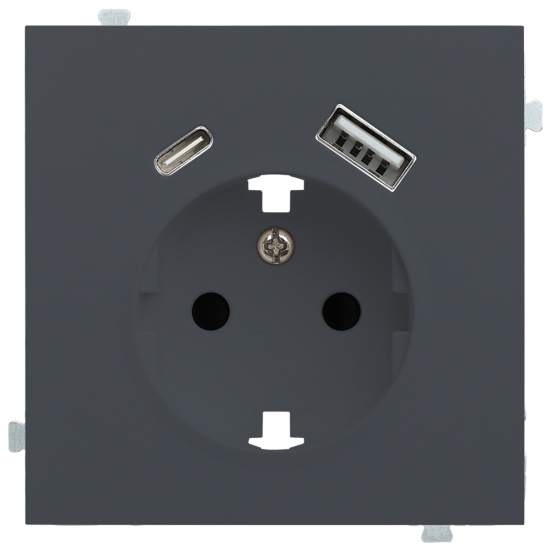 Розетка электрическая с зарядным устройством USB A+C Базальт