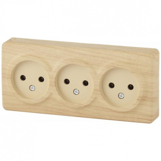 11-2207-11 ЭРА Розетка 3х2P, 16A-250В, IP20, ОУ, Эра Эксперт, сосна