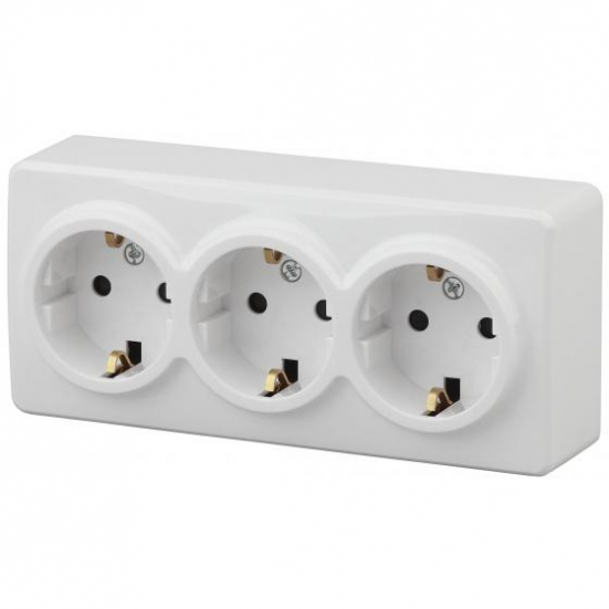 11-2208-01 ЭРА Розетка 3х2P+E Schuko, 16A-250В, IP20, ОУ, Эра Эксперт, белый