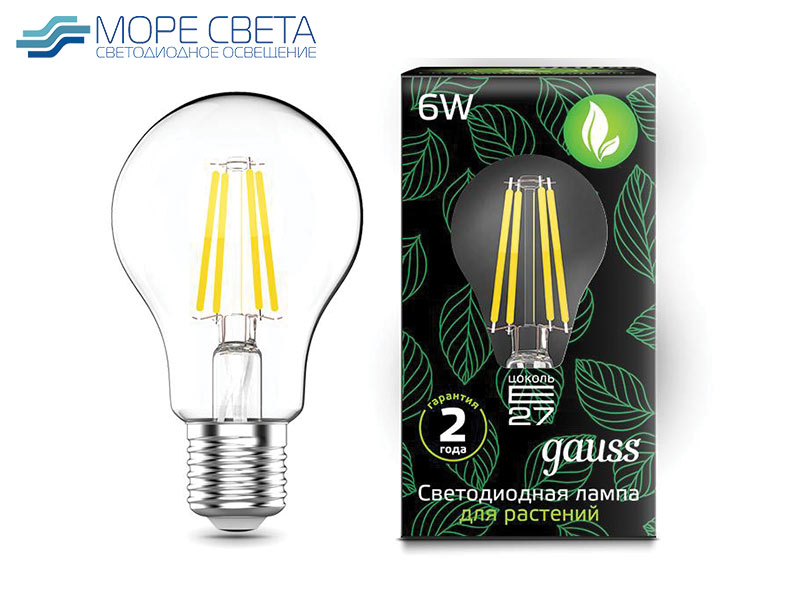Светодиодная фитолампа Gauss A60 6W E27
