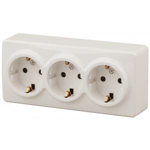11-2208-02 ЭРА Розетка 3х2P+E Schuko, 16A-250В, IP20, ОУ, Эра Эксперт, сл.кость