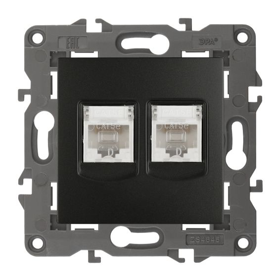 14-3108-05 ЭРА Розетка 2хRJ45, IP20, антрацит
