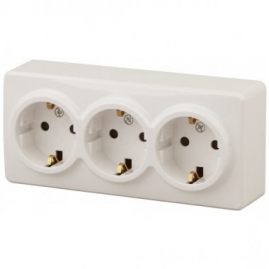 11-2209-02 ЭРА Розетка 3х2P+E Schuko со шторками, 16A-250В, IP20, ОУ, Эра Эксперт, сл.кость