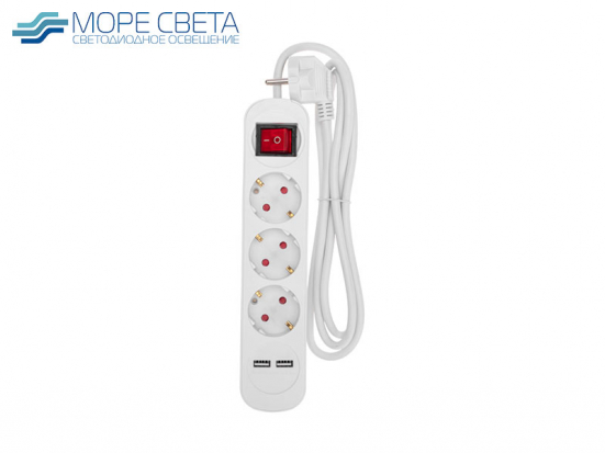 Удлинитель Rexant 13-4016 3 гнезда 3м 3x1мм² с/з 2 USB белый