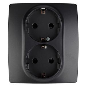 12-2104-05 ЭРА Розетка 2X2P+E Schuko со шторками, 16A-250В, IP20, Эра12, антрацит 12-2104-05 ЭРА Розетка 2X2P+E Schuko со шторками, 16A-250В, IP20, Эра12, антрацит