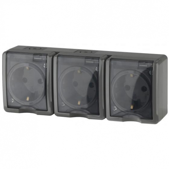 11-2406-03 ЭРА Розетка 3х2P+E IP54, шторки, 16A-250В, ОУ, серый