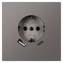 Розетка одноместная с заземлением USB+Type-C независимая 16А графит "Альтаир"