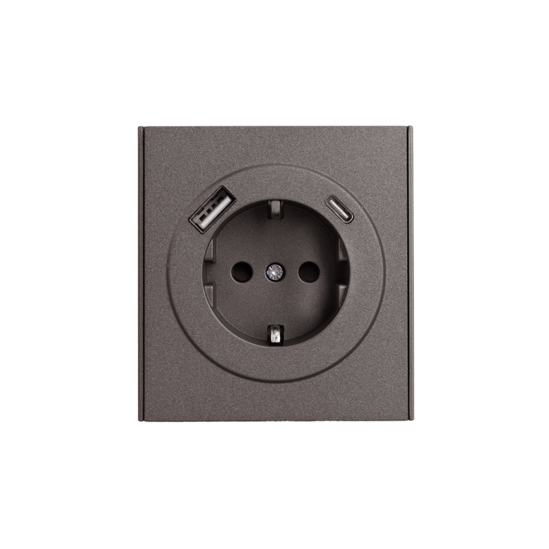KRANZ KR-78-0704-6 Розетка STRONG 1-ая с/з с/у з/ш 16А с USB A+C быстрой зарядки 5В/3А графит KRANZ KR-78-0704-6 Розетка STRONG 1-ая с/з с/у з/ш 16А с USB A+C быстрой зарядки 5В/3А графит