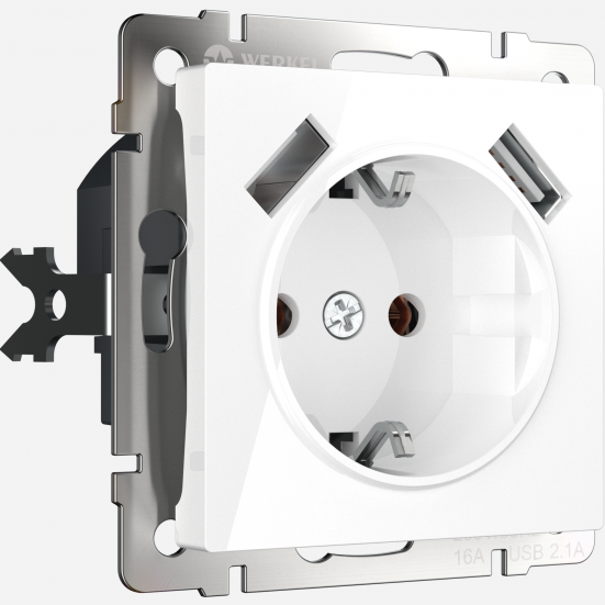 Розетка с заземлением, шторками и USBх2 Werkel W1171501 Белый глянцевый