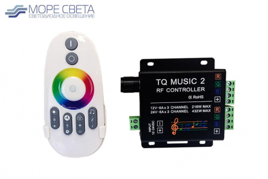 Аудиоконтроллер LED-TOUCH-Music (RGB, 12-24V, 18A, 216-432W, Пду RF, Белый)
