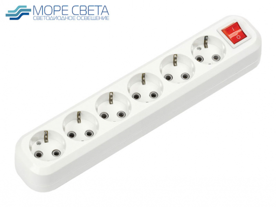 Колодка на 6 гнезд 16A 250V с/з с выключателем белая