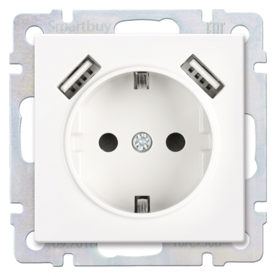 Розетка с заземлением и 2-мя USB 16А белая "Нептун" (SBE-05w-16-S1-USB)