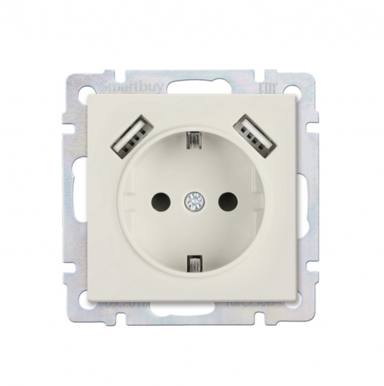 Розетка с заземлением и 2-мя USB 16А бежевая "Нептун" (SBE-05i-16-S1-USB)