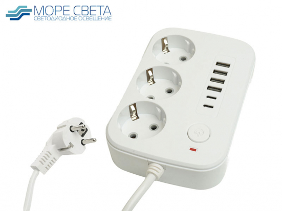 Удлинитель Stekker с/з 2500W 220V 4USB+2Type-C 2,4А 1.8м белый